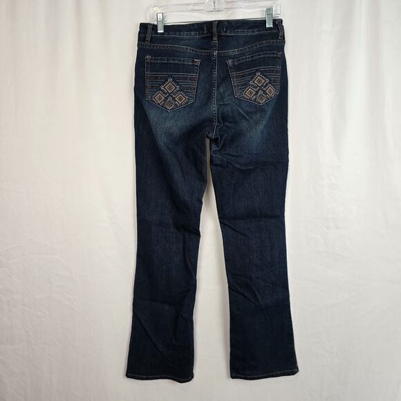 Vintage America Blues Boho Bootcut Women's 8 Blue Dark Wash Embroidered Pockets - Picture 2 of 16